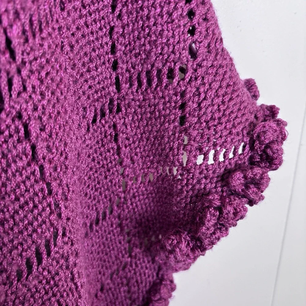 Hand Crocheted Plum Wrap Shawl 69 x 16 Ruffled Edges Knit Spring Shawl Plus Size